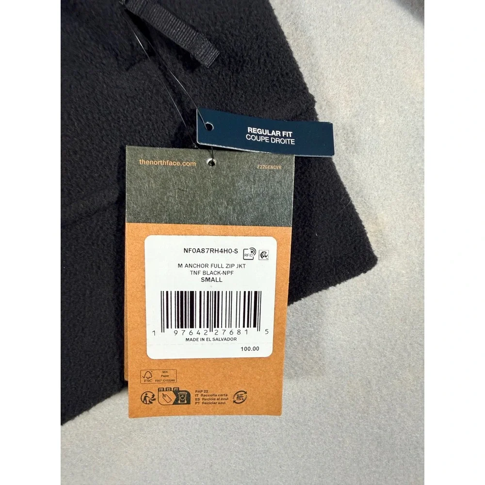 The North Face Mens Anchor Full Zip Fleece Jacket Black NF0A87RH4H0 Small NWT